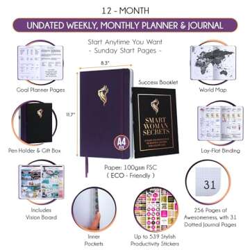 Hourly Planner - Undated Daily, Weekly & Monthly Planner with Budget Section | A 12 Month Journey to...