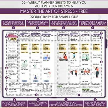 Hourly Planner - Undated Daily, Weekly & Monthly Planner with Budget Section | A 12 Month Journey to Increase Productivity & Happiness | Life Organizer & Gratitude Journal - Vertical Format