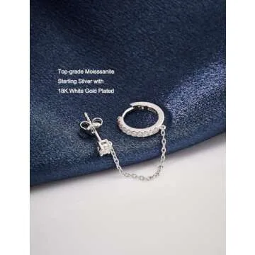 IMOLOVE Stunning Moissanite Huggie & Stud Earrings Set - Hypoallergenic Silver with 18K White Gold