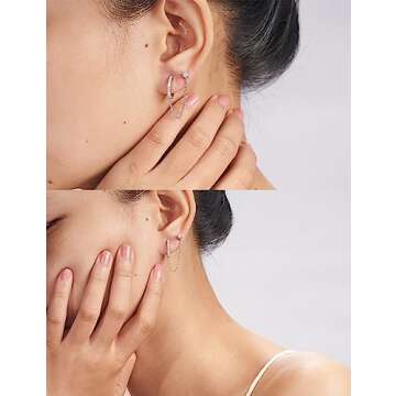 IMOLOVE Huggie earrings for women Ear Cuff Moissanite Stud Earrings Hypoallergenic Earrings for Women Sterling Silver Earrings for Women with 18K White Gold Plated Earrings-Set