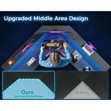 ODK L Shaped Gaming Desk with LED Lights & Power Outlets - Ultimate Dual Setup