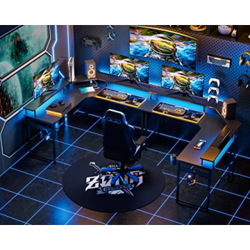 ODK L Shaped Gaming Desk with LED Lights & Power Outlets - Ultimate Dual Setup