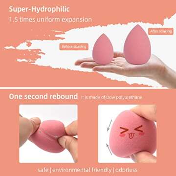 COSTICA Makeup Sponge, 4 Pcs Beauty Blender for Foundation Blending Sponge, Pink Makeup Blender with...