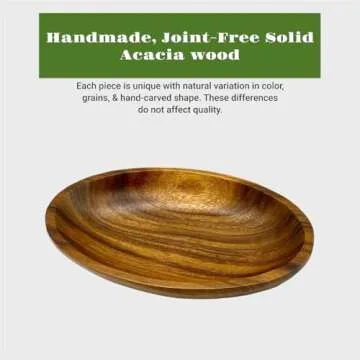 WRIGHTMART Acacia Wood Oval Bowl, Handmade, Rustic Server for Foods, Salads, Fruits, Bread - Dining Table & Kitchen Counter Décor - Entryway Key & Coin Catch-All Tray, 10.75" x 7" x 1.75"
