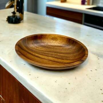 WRIGHTMART Acacia Wood Oval Bowl, Handmade, Rustic Server for Foods, Salads, Fruits, Bread - Dining Table & Kitchen Counter Décor - Entryway Key & Coin Catch-All Tray, 10.75" x 7" x 1.75"