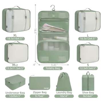 BAGAIL 10 Set Packing Cubes Various Sizes Packing Organizer for Travel Accessories Luggage Carry On ...