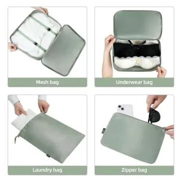 BAGAIL 10 Set Packing Cubes Various Sizes Packing Organizer for Travel Accessories Luggage Carry On Suitcase-Matcha Green