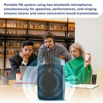 SANMIC Mini Wireless Voice Amplifier with Two Bluetooth Microphones,Portable Megaphone Speaker Rechargeable PA System for Teaching,15W 2600mAh Rechargeable Small Speaker with Headset Mic for Teachers