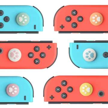 GeekShare 4PCS Silicone Cat Paw JoyCon Thumb Grip Set Joystick Caps Compatible with Switch / OLED / Switch Lite (Orange Green)