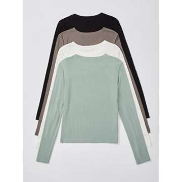 Verdusa Women's 4 Piece Basic T Shirt Round Neck Long Sleeve Tee Top