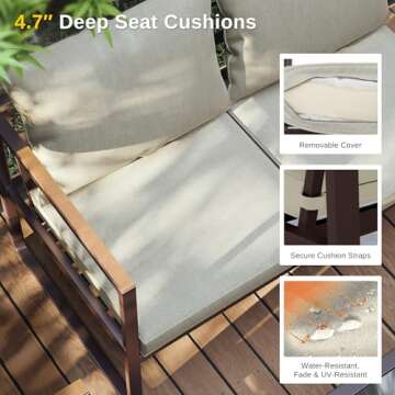 EAST OAK Courtyard Patio Furniture Set, 4-Piece Outdoor Patio Set with Sofa, Removable & Washable Deep Seating Cushion, Tempered Glass Table, Outside Patio Conversation Sets, Coffee & Beige