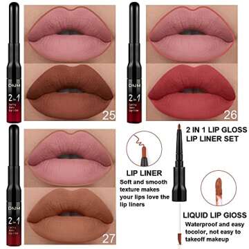 evpct 3Pcs Nude Brown Pink Dark Maroon Matte Lip Liner and Liquid Lipstick Sets for Dark Skin Black ...