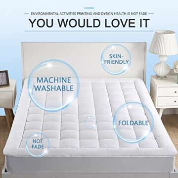 Twin XL Mattress Pad Cover Pillow Top with Stretches to 18” Deep Pocket Fits Up to 8”-21” Cooling White Bed Topper (Down Alternative, Twin XL Size)