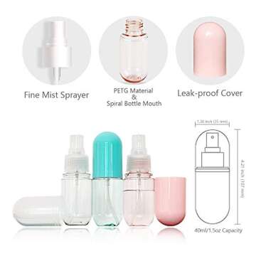 SMARTOWN 3 Pcs 1.5oz/40ml Fine Mist Spray Bottle for Travel and Home, Empty Mini Portable Cosmetic A...