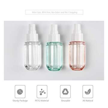 SMARTOWN 3 Pcs 1.5oz/40ml Fine Mist Spray Bottle for Travel and Home, Empty Mini Portable Cosmetic Atomizer, Small Refillable Liquid Containers for Travel/Daily Use (3 Colors Pack)