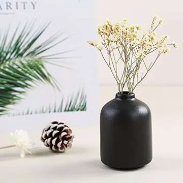 Ceramic Vase for Home Decor,Ceramic Vase, Dried Flower Vase, Living Room Decoration, Flower Arrangement Decoration Shooting Props (Black)