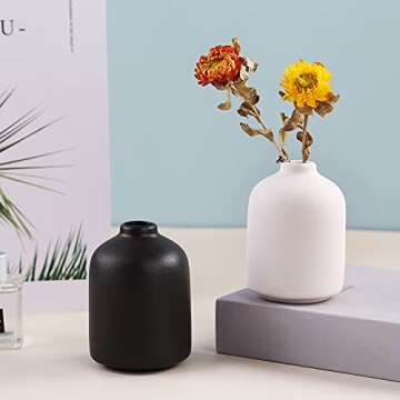 Ceramic Vase for Home Decor,Ceramic Vase, Dried Flower Vase, Living Room Decoration, Flower Arrangement Decoration Shooting Props (Black)