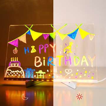 ENUOLI Acrylic Dry Erase Board with Light-11.8 x 7.8 Inches Clear Desktop Whiteboard Led Message Board with Stand for Desk,Acrylic Memo Tablet with 7 Pens for Home Office Wedding Christmas