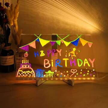 ENUOLI Acrylic Dry Erase Board with Light-11.8 x 7.8 Inches Clear Desktop Whiteboard Led Message Board with Stand for Desk,Acrylic Memo Tablet with 7 Pens for Home Office Wedding Christmas