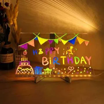 ENUOLI Acrylic Dry Erase Board with Light-11.8 x 7.8 Inches Clear Desktop Whiteboard Led Message Board with Stand for Desk,Acrylic Memo Tablet with 7 Pens for Home Office Wedding Christmas