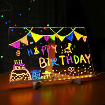 ENUOLI Acrylic Dry Erase Board with Light-11.8 x 7.8 Inches Clear Desktop Whiteboard Led Message Board with Stand for Desk,Acrylic Memo Tablet with 7 Pens for Home Office Wedding Christmas