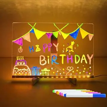 ENUOLI Acrylic Dry Erase Board with Light-11.8 x 7.8 Inches Clear Desktop Whiteboard Led Message Board with Stand for Desk,Acrylic Memo Tablet with 7 Pens for Home Office Wedding Christmas