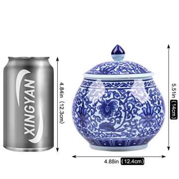Traditional Chinoiserie Round Ginger Jars Blue and White Porcelain Series Ceramic Storage Jars with ...