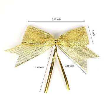 Noyi Traxd 50 Pcs Twist Tie Bows Ribbon Gold Twist Tie 1 Inch