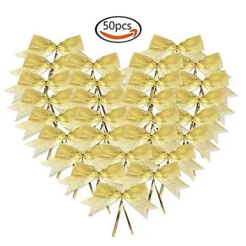 Noyi Traxd 50 Pcs Twist Tie Bows Ribbon Gold Twist Tie 1 Inch