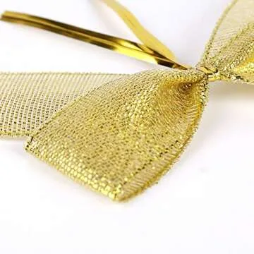 Noyi Traxd 50 Pcs Twist Tie Bows Ribbon Gold Twist Tie 1 Inch
