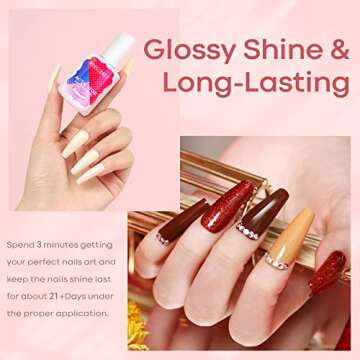 Modelones Dip Powder Liquid Set - Dipping Powder Base Top Coat 2 in 1 with Activator 0.5oz for Nail Art Manicure Contain Nail Accessories, Long-lasting and Shinning