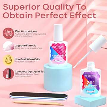 Modelones Dip Powder Liquid Set - Dipping Powder Base Top Coat 2 in 1 with Activator 0.5oz for Nail Art Manicure Contain Nail Accessories, Long-lasting and Shinning