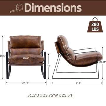 LukeAlon Modern PU Leather Accent Armchair, Upholstered Soft Living Room Chair with Black Metal Fram...