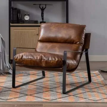 LukeAlon Modern PU Leather Accent Armchair, Upholstered Soft Living Room Chair with Black Metal Frame Thickened Cushion Single Sofa Chair Comfy Lounge Chair for Bedroom Living Room, Brown