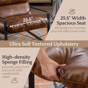LukeAlon Modern PU Leather Accent Armchair, Upholstered Soft Living Room Chair with Black Metal Frame Thickened Cushion Single Sofa Chair Comfy Lounge Chair for Bedroom Living Room, Brown