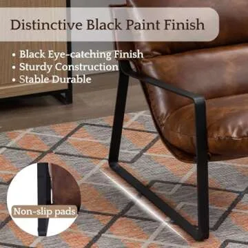 LukeAlon Modern PU Leather Accent Armchair, Upholstered Soft Living Room Chair with Black Metal Frame Thickened Cushion Single Sofa Chair Comfy Lounge Chair for Bedroom Living Room, Brown