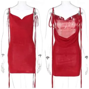 JUMISEE Women Sexy Backless Draped Mini Dress Elegant Sleeveless Spaghetti Strap Bodycon Evening Dress Club Party Dress