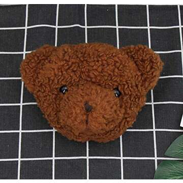 QZUnique Women Bear Head Animal Cartoon Messenger Bag Faux Fur Handbag Shoulder Bag Crossbody Bags