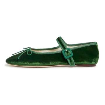 Miss Left Comfortable Bowknots Ankle Strap Mary Jane Ballet Flats for Women - Size 8.5 Green
