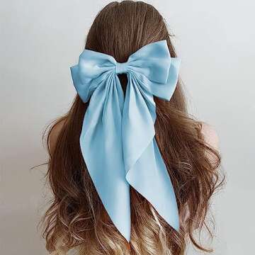 Jumbo Silky Satin Bow Hair Clip with Long Tails for Women and Girls - Bowknot Barrette, Large Metal ...