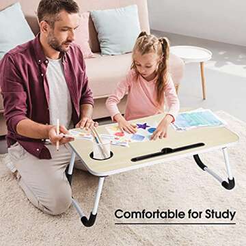 Lap Desk: Laptop Bed Desk Lap Tray Table Large Portable Foldable Computer bedtray, Laptop Lap Desk Stand with Cup Holder/Phone Holder/Storage Drawer for Working Writing Reading Eating Lapdesk, Beige