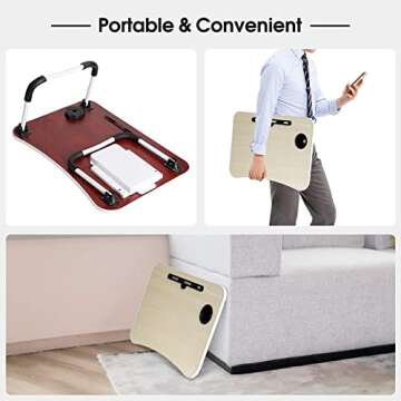 Lap Desk: Laptop Bed Desk Lap Tray Table Large Portable Foldable Computer bedtray, Laptop Lap Desk Stand with Cup Holder/Phone Holder/Storage Drawer for Working Writing Reading Eating Lapdesk, Beige