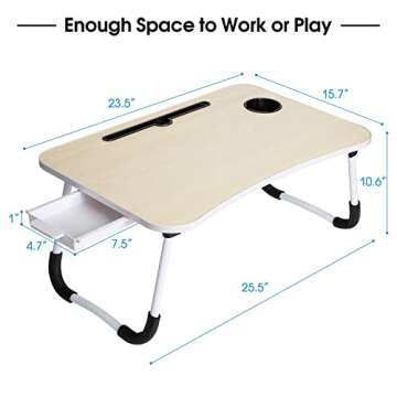 Lap Desk: Laptop Bed Desk Lap Tray Table Large Portable Foldable Computer bedtray, Laptop Lap Desk Stand with Cup Holder/Phone Holder/Storage Drawer for Working Writing Reading Eating Lapdesk, Beige
