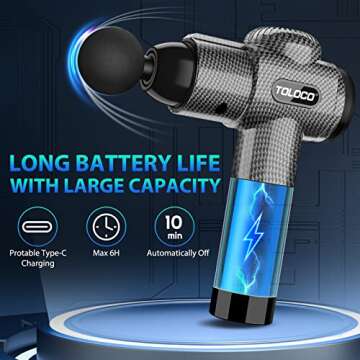 TOLOCO Massage Gun, Deep Tissue Back Massager for Athletes with 10 Massage Heads, Electric Muscle Percussion Massager for Any Pain Relief, FSA and HSA Eligible, Carbon