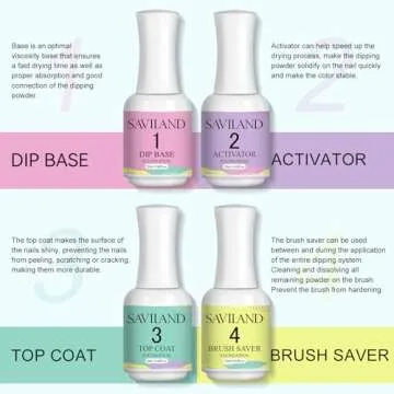 SAVILAND Dip Powder Liquid Set: 20 ml Ultimate Nail Dip System Essentials Liquid Large Capacity Dip Powder Base Activator Top Coat Saver Dip Powder Nail Kit No Need Curing for Nail Dip User