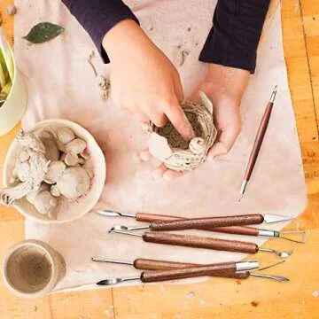 Fashion Road 6Pcs Clay Sculpting Tools, Clay Tools Pottery Tools Wooden Handle Double-Sided Set for Pottery Ceramics Sculpting