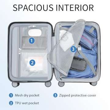 KROSER Hardside Expandable Carry On Luggage with Spinner Wheels & Built-in TSA Lock, Durable Suitcase Rolling Luggage with USB Port, Carry-On 20-Inch, Steel Grey