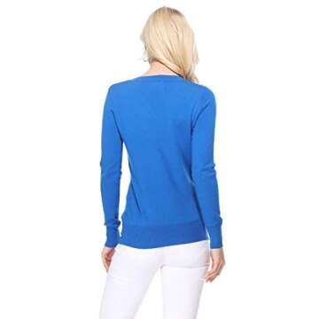 YEMAK Women's Knit Sweater Pullover – Long Sleeve V-Neck Basic Classic Casual Knitted Soft Lightweight T-Shirt Top MK5501-Ivory-S