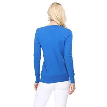 YEMAK Women's Knit Sweater Pullover – Long Sleeve V-Neck Basic Classic Casual Knitted Soft Lightweight T-Shirt Top MK5501-Ivory-S