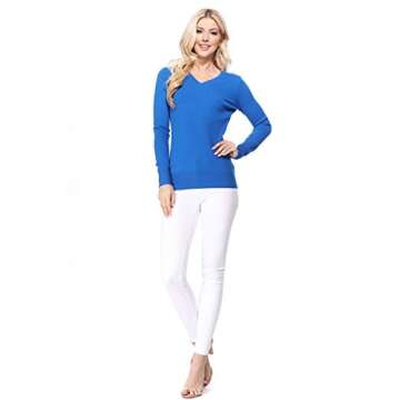 YEMAK Women's Knit Sweater Pullover – Long Sleeve V-Neck Basic Classic Casual Knitted Soft Lightweight T-Shirt Top MK5501-Ivory-S